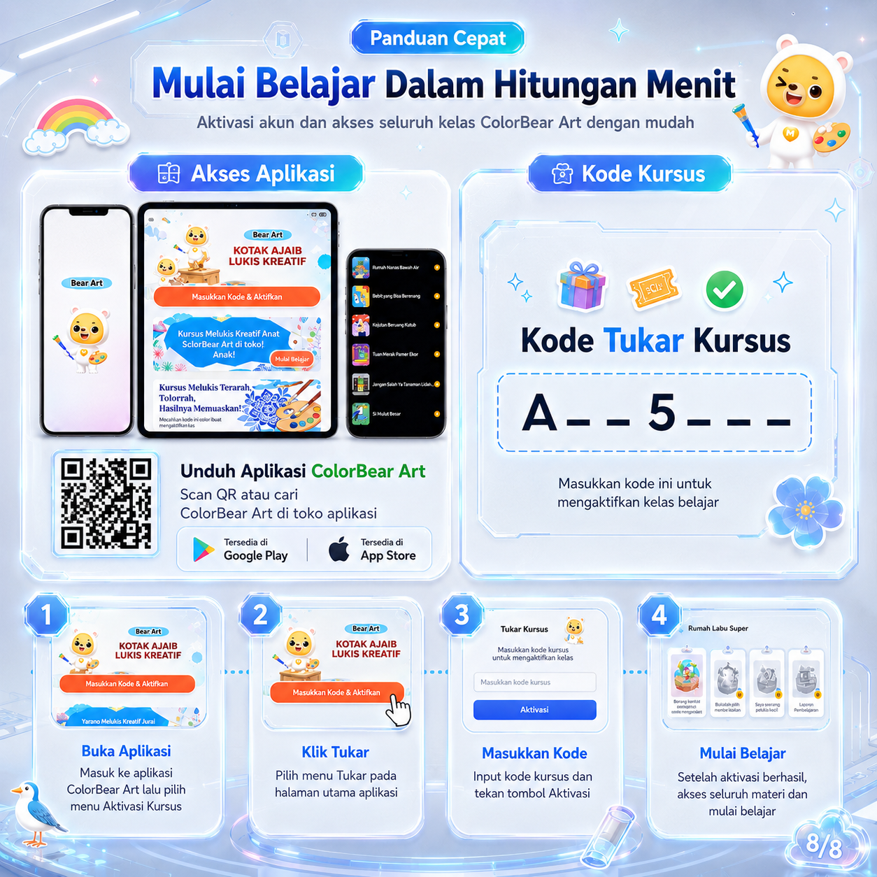 Panduan cepat aktivasi aplikasi dan kode kursus ColorBear Art